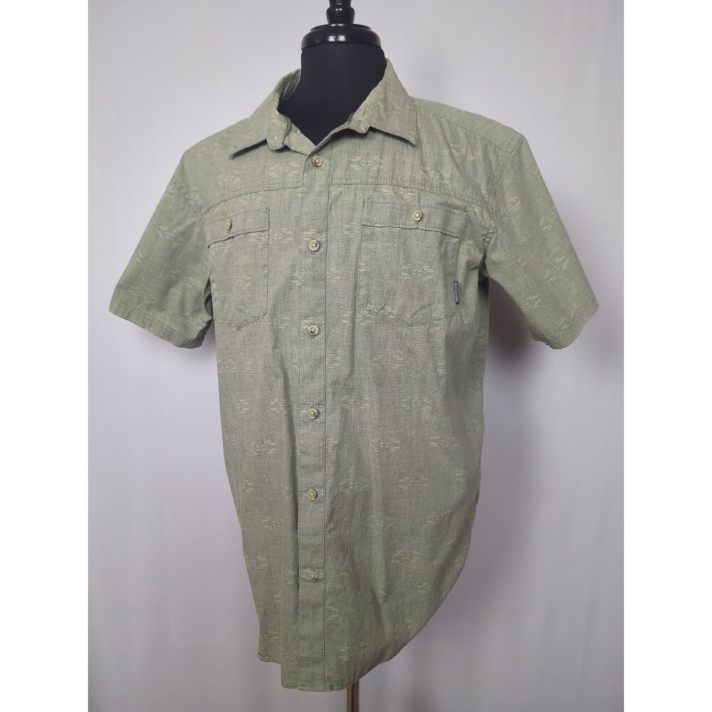 Columbia Shirt Mens Large Green Short Sleeve Button Up Fishing Outdoor Cotton